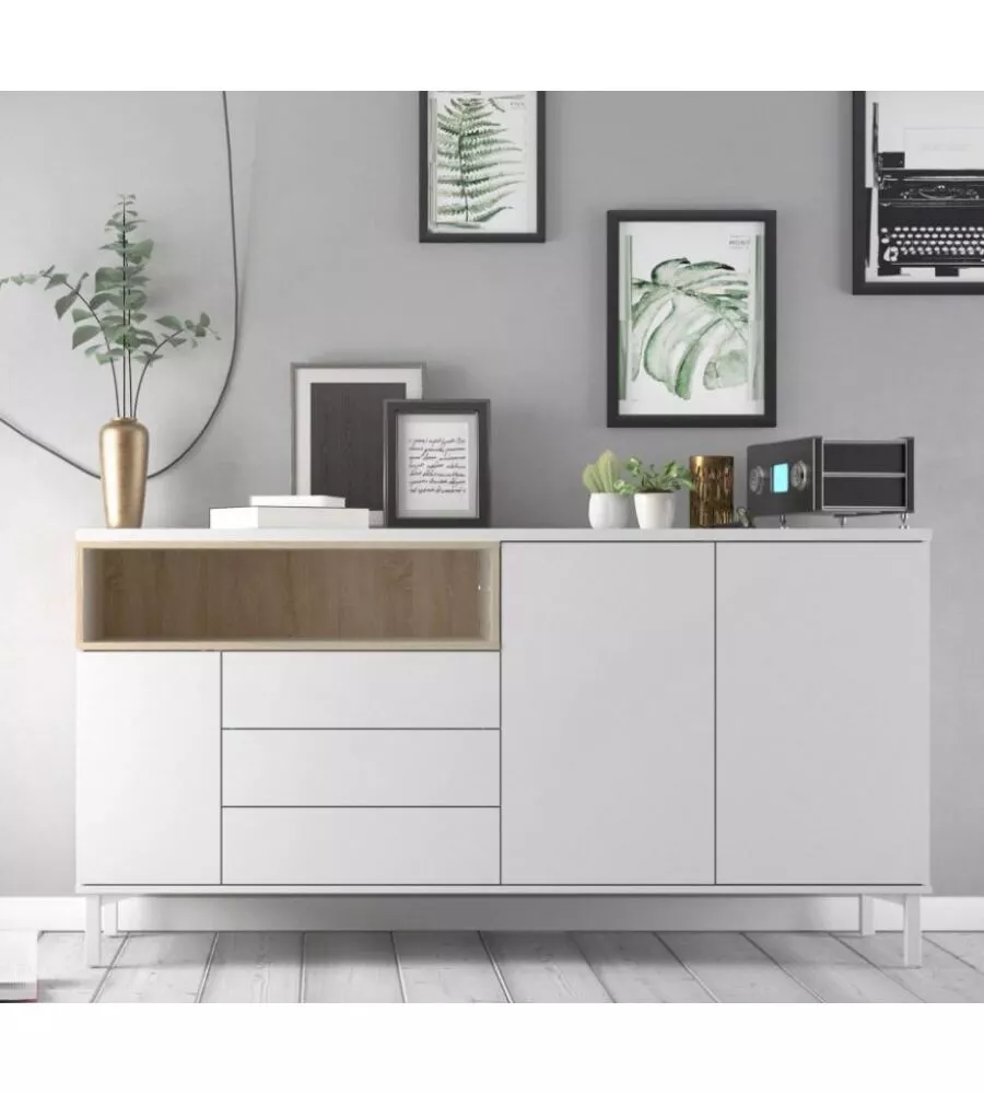 MOBILE BUFFET BIANCO 3 ANTE E 3 CASSETTI, 176X90X48 CM